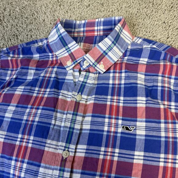 Vineyard Vines Other - Vineyard Vines Shirt Boys XL Blue Plaid Button-Up Long Sleeve Embroidered